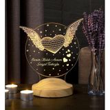 3D Led Lamba 3Boyutlu Melek Annem Kanatlı Kalp Kişiye Özel Hediye