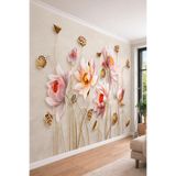 3D Lotus Çiçekleri ve Tohumlar - Modern Sanat Temalı Tek Parça Tekstil Duvar Kağıdı, 280 x 280