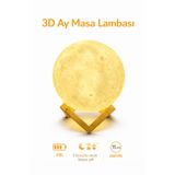 3d moon lamp 3D Ay Lamba 15 Cm Dekoratif Gece Lambası Pilli Standlı Gerçek Ay Dokulu Masa Lambası Çocuk Odası Yatak Odası