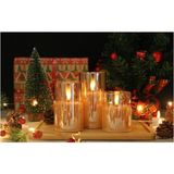 3D Mum Efektli 3'lü Mum Set, Pilli Dekoratif Mum Efektli Şamdan, Masa, Gece Lambası 3'lü Mum Set - Rose Gold - 3 Adet