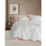 3D Nakışlı Çift Kişilik Saten Nevresim Takımı Liva Pudra - Renkli - 100 x 120 cm