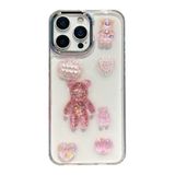 3D Pembe Ayıcık Simli iPhone 12 Uyumlu Telefon Kılıfı – Şeffaf Silikon Glitter Bear Tasarımlı Darbe Emici