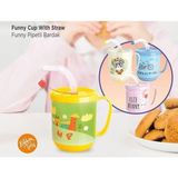 3D Sepetim Funny Pipetli Çocuk Içecek Bardağı Desenli Bardak 350ML - Çok Renkli