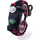 3D Sepetim Pusula Fenerli Yüksek Desibel Düdüklü Hayatta Kalma Kamp Bilekliği - Kırmızı