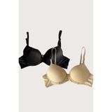 3D Sepetim Siyah-Ten 2li Mikro Kumaş Push Up Dolgulu Balenli Günlük Destekli Sütyen - 75B