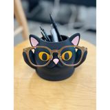 3D Snaxx Kedi Tasarımlı Gözlük ve Kalemlik Standı – Çok Amaçlı Masaüstü Organizer 17X12X12CM - Siyah