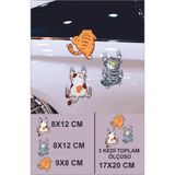 3d Sticker 3lü Çizen Kediler Oto Sticker, Motorsiklet, Kask, Laptop Sticker 17x20 Cm Oto Aksesuar