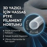 3D Yazıcı Için Hassas Dyzer Ptfe Filament Kılavuz Hortumu (1.75MM Filament Uyumlu) - 30 METRE