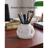 3DcraftTR Erkek Doktor Tasarımlı Dekoratif Kalemlik - Tıp Bayramı Hediyesi Masabaşı Ofis Düzenleyici 11X16 cm - 1 Adet - 102-Beyaz