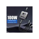 3in1 100W Geri Çekilebilir Hızlı Şarj Kablosu | 120cm | USB to Type-C | Lightning | Micro USB