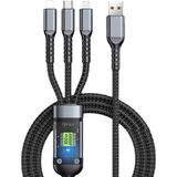 3in1 100W Hızlı Şarj ve Data Kablosu, 1.2m Halat Örgü Kırılmaz Uç, Usb-C Lightning Micro Uyumlu, Dayanıklı Çoklu Cihaz Şarj Kablosu