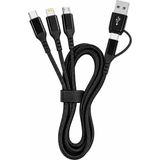 3in1 Çoklu Hızlı Şarj Kablosu – Lightning Type-C & Micro USB Çıkışlı Örgülü Kumaş Kablo Ev Araç ve Ofis Uyumlu (1.2 Metre) - Çok Renkli