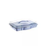 3İn1 Kare Dikdörtgen Ve Yuvarlak Borcam Taşıma Kabı 47X35x12cm Kapaklı Sunum Tepsisi Plastik Gri