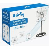 3in1 Kullanım 18 Inç 45 cm Sanayi Tipi Ayaklı Vantilatör 5-Metal Pervane 3-Kademe Hız 75WY:150CM Fan