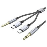 3in1 Type-C, Lighting ile Uyumlu To 3.5mm Örgülü Aux Kablosu 1m MT2811 (Tak Çalıştır) - Çok Renkli