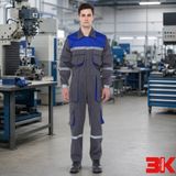 3k Mağaza Gri-Mavi Reflektif Şeritli Çok Cepli Iş Tulumu - 2XL