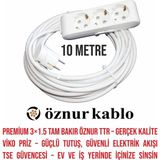 3’lü 10 Metre Tam Bakır Tse Belgeli Uzatma Kablosu – Öznur Ttr - Beyaz