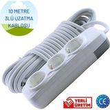 3'lü 10 Metre Uzatma Kablosu Topraklı 3x1,5 Ttr Cca - Beyaz
