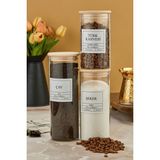 3'lü 100/7500/500 ml Ahşap Kapaklı Çay&şeker&türk Kahvesi Kavanozu Vakumlu Saklama Kabı - Şeffaf