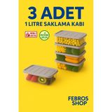 3'lü 1l Derin Dondurucu Saklama Kabı Set Buzluk Mikrodalga Gıda Gri Plastik Kap