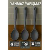 3'Lü 20 Cm Mini Boy Ultra Sert Servis Kaşığı – Yanmaz Yapışmaz, Yüksek Isıya Dayanıklı Gri Renk