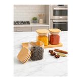3'lü 250 Ml Bambu Kapaklı Borosilikat Cam Baharatlık Bambu Altlıklı