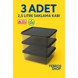 3'lü 2,5l Dikdörtgen Derin Dondurucu Saklama Kabı 10'lu Set Buzluk Mikrodalga Gıda Gri Plastik Kap - 3'lü Set