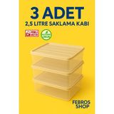 3'lü 2,5l Dikdörtgen Derin Dondurucu Saklama Kabı 10'lu Set Buzluk Mikrodalga Gıda Krem Plastik Kap - 3'lü Set