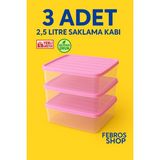 3'lü 2,5l Dikdörtgen Derin Dondurucu Saklama Kabı 10'lu Set Buzluk Mikrodalga Gıda Pembe Plastik Kap - 3'lü Set