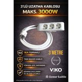 3’lü 3 Metre Uzatma Kablosu 3x2,5 Ttr Tam Bakır Kalın Kablo 3000W Güvenli Kullanım - Beyaz