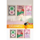 3’lü Ahşap Çerçeveli Poster Seti – Renkli Retro Chill Tablo Koleksiyonu Çok Renkli 21 x 30