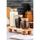 3'lü Ahşap Kapaklı Vakumlu Kavanoz Seti Stantlı Saklama Kabı 1300/800/500ML - Şeffaf