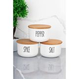 3'lü Ahşap Kapaklı Vakumlu Transfer Etiketli Tuz/biber/baharat Seti 400ML Akrilik Kavanoz - Beyaz - 400 ml