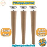 3'Lü Ahşap Sehpa Ayak Takımı 40 Cm Zigon Puf Tabure Ayağı Masa Ayakları Açılı Bağlantı Aparatı Dahil