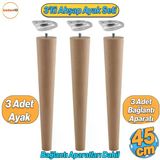 3'Lü Ahşap Sehpa Ayak Takımı 45 Cm Zigon Puf Tabure Ayağı Masa Ayakları Açılı Bağlantı Aparatı Dahil
