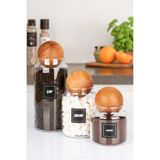 3'lü Ahşap Top Kapak Çay Şeker Kavanozu Saklama kabı Cam 600-900-1400 ML