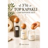 3'lü Ahşap TOP Kapaklı Cam Kavanoz Çerezlik Baharatlık Mantar Saklama Kabı