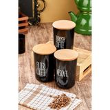 3'lü Ahşap Vakum Kapaklı Etiketli Turkıshcoffe/filtercoffe/nescafe Akrilik (Plastik)Kavanoz 900ML - Siyah - Kahverengi - 900 ml
