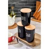3'lü Ahşap Vakum Kapaklı Transfer Etiketli Akrilik (Plastik) Tea/sugar/coffe Kavanoz 900ML - Siyah - 900 ml