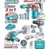 3'lü Akülü Taşlama Darbeli Matkap Kırıcı Delici Set 2x5.0 Ah Çift Akü Profesyonel Çantalı ve Aksesuar TOSLI241183E
