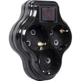 3lü Anahtarlı Golyat, Üçlü Topraklı Priz Duvar Tipi Çoklayıcı Fiş, 16A 250 Volt, Max 3600 Watt (Siyah)