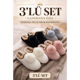 3’lü Avantajlı Paket Kışlık Peluş Desenli Sessiz Ortopedik Taban Çeyiz Misafir Ev Terliği Set
