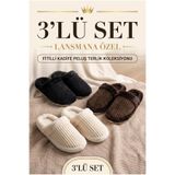 3’lü Avantajlı Paket Kışlık Peluş Desenli Sessiz Ortopedik Taban Çeyiz Misafir Ev Terliği Seti