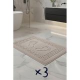 3'lü Ayak İzli Bukle Ayak Havlusu Seti 250 Gram - Paspas Banyo Seti 3 Adet Bej