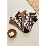 3'lü Ayıcık Desen Patik Çorap - 35 - 40 - Renkli