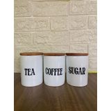3'Lu Bambu Kapakli Porselen 800Ml Tea/Coffee/Sugar Cay Kahve Seker Kavanoz Seti