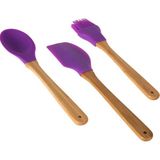 3'lü Bambu Saplı Silikon Kaşık Spatula Fırça Mutfak Seti, Mor - Çok Renkli - Standart