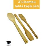 3'lü Bambu Tahta Kaşık Seti - Ahşap