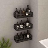 3’lü Banyo Düzenleyici Organizer Siyah, Yapışkanlı Duş Rafı Şampuanlık Havluluk Havlupan Askısı, Banyo Mutfak Duvar (Siyah, 2)