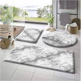 3'lü Banyo Halısı Peluş Post Halı Klozet Takımı 50 x 70--50 x 50---50 x 50(YUVARLAK) - Gri - Beyaz